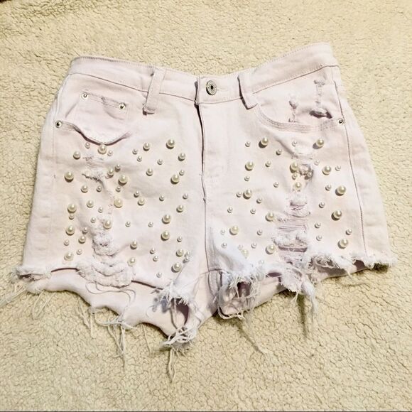 Runway Paris pearl embellished distressed shorts S - Picture 1 of 5